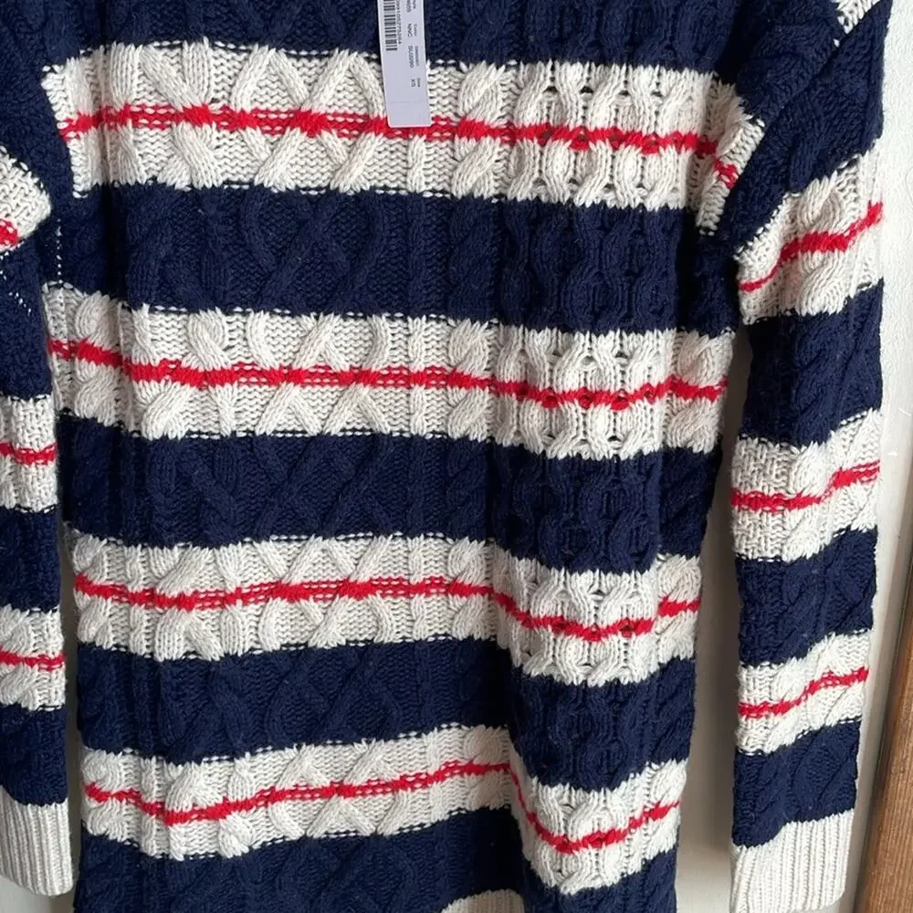 J.Crew Gabby Stripe Cable Knit Wool Tunic Sweater